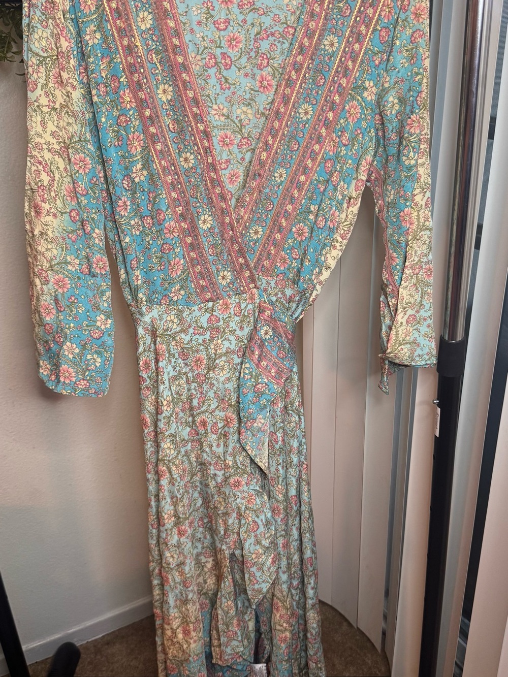 Karma Highway Floral Wrap Maxi Dress in Teal and Cream
